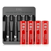 EBL 4-Pack AA 1.5V Rechargeable Lithium Batteries with 4-Slot USB Smart Battery Charger for AA AAA Rechargeable Li-Ion Battery