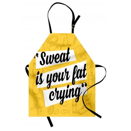 Fitness Apron Sweat is Your Fat Crying Funny Humorous Quote Diet Losing Weight Exercise, Unisex Kitchen Bib Apron with Adjustable Neck for Cooking Baking Gardening, Yellow Black White, by (Best Exercise To Lose Neck Fat)
