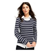 TOMMY HILFIGER Womens Navy Striped Long Sleeve Collared Top Size: XL