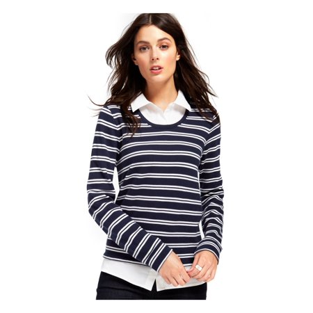 TOMMY HILFIGER Womens Navy Striped Long Sleeve Collared Top Size: XL