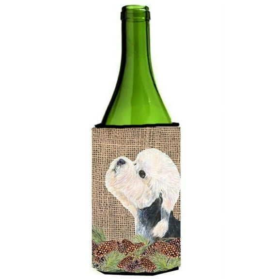 Dandie Dinmont Terrier on Faux Burlap with Pine Cones Wine bottle sleeve Hugger 24 oz.
