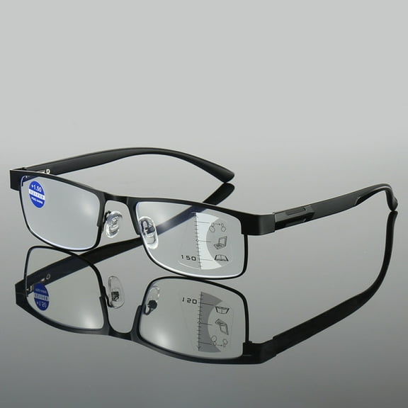 Rectangular Business Progressive Reading Glasses 2.0 for Men Metal Spring Hinge Temple Readers, Black Classic Presbyopic Sunglasses 2.00