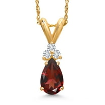 Gem Stone King 14K Yellow Gold 7X5MM Pear Shape Red Garnet and 3 Round Lab Grown Diamond Pendant Necklace | 0.85 Cttw | Gemstone Birthstone | Gold Necklace for Women | With 18 inch Chain