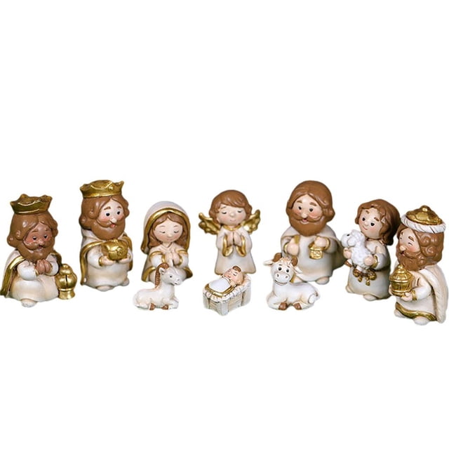 Figuras de la Natividad de la Sagrada Familia Miniaturas del pesebre Estatua de mesa Estatua religiosa blanco