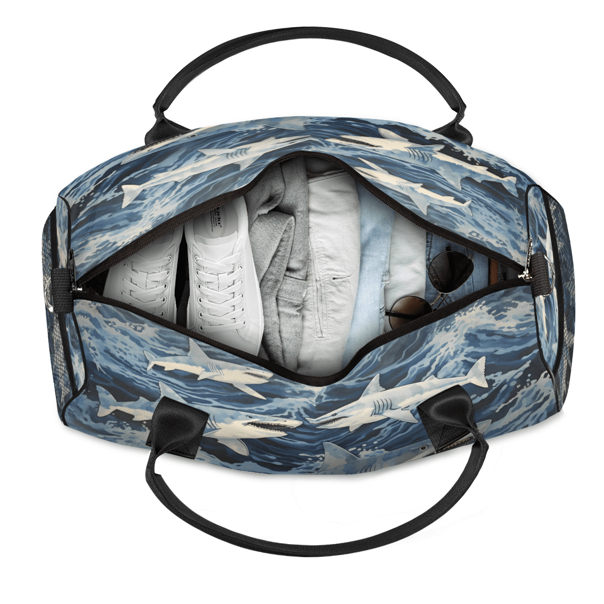 Herdesigns Ocean Sharks Gym Duffle Bag for Men Women, Travel Sports Bag Waterproof Lightweight Weekend Carry On Tote