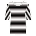 thumbnail image 5 of Womens Tops Plus Size Short Sleeve Stripe Round Neck Pullover Casual Shirts Loose Blouse White XXL, 5 of 5