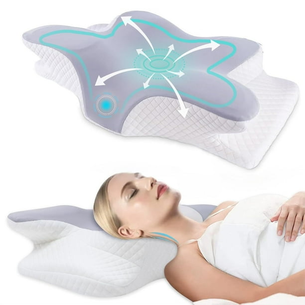 Almohada Cervical de Memory Foam: Almohada para Cuello de Espuma Memoria, Almohada Ortopédica Ergonómica para el Dolor de Cuello y Hombros, Soporte Contorneado para Dormir de Lado, Espalda