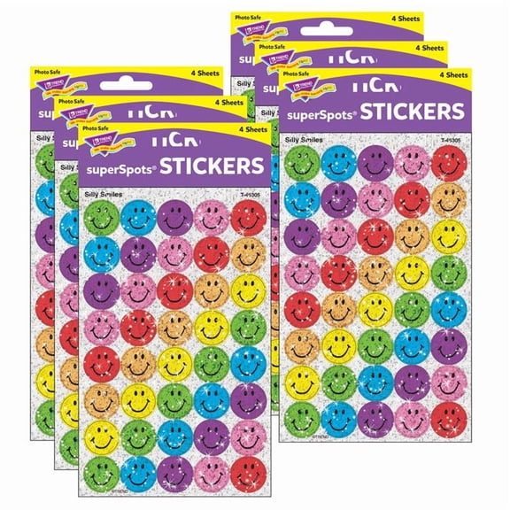 TREND Enterprises T-46305-6 Superspots Sparkle Silly Smiles, Larger Size 160 Per Pack, Pack of 6