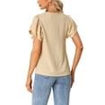 thumbnail image 3 of Unique Bargains Hauts à Manches Courtes pour Femmes Blouse Décontractée Col en V Kaki TG, 3 of 6
