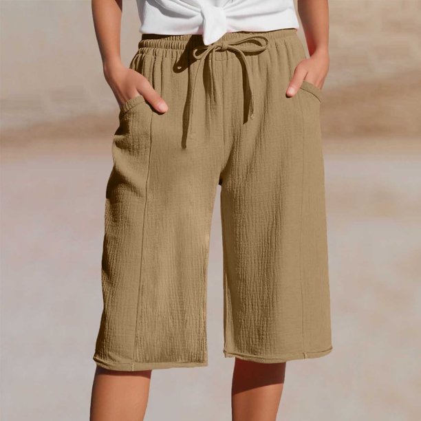 WILLBEST Pantalones Casuales elegantes para Mujer para Uso Diario: Pantalones de Moda de Color Sólido con Encaje, Cintura Alta, Bolsillo con Cordón, Largo 9/10 XXXL
