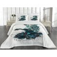 thumbnail image 2 of Ambesonne Vintage Quilted Coverlet 3 Pcs, Grunge Skull Girl Roses, King Size, Petrol Blue White, 2 of 4