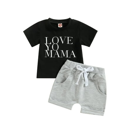 

IZhansean Infant Baby Boys Summer Clothes Letter Print Short Sleeve T-shirt Tops+Shorts Casual Outfits Black 0-6 Months
