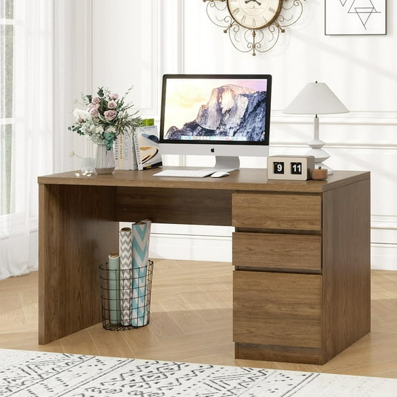 Vikiullf 53 inch Executive Desk, Wooden Home Office Desk with File Drawers, Large Farmhouse Computer Writing Desk for Study, Living Room, Bedroom