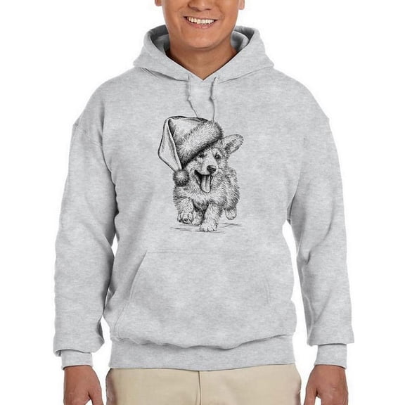 Jolly Corgi W Santa Hat Hoodie Men -Image by Shutterstock, Male XX-Large