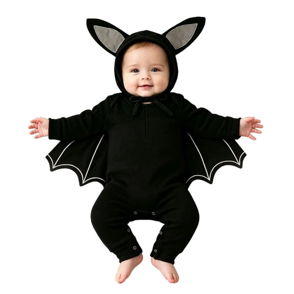 YunPes Infant Baby Bat Outfits My 1st Halloween Bodysuit Bat Winged Long Sleeve Jumpsuit with Hat Newborn Funny Party Role Play Family Photos