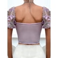 thumbnail image 2 of nvzhuang Women's Summer Crop Tops Three-dimensional Butterfly Stitched Mesh Short Sleeves V-neck Open Back Shirt, 2 of 8