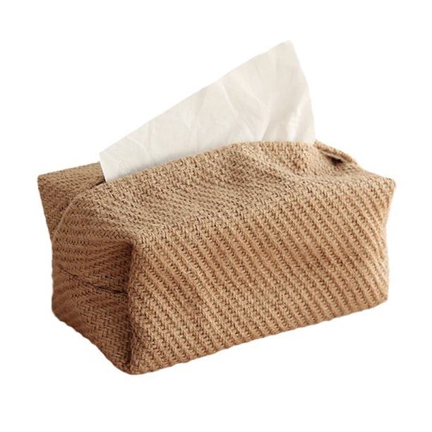 Porta pañuelos de tela de lino y algodón, rectangular, tejido a mano, fácil de llenar, organizador decorativo, dispensador de pañuelos.