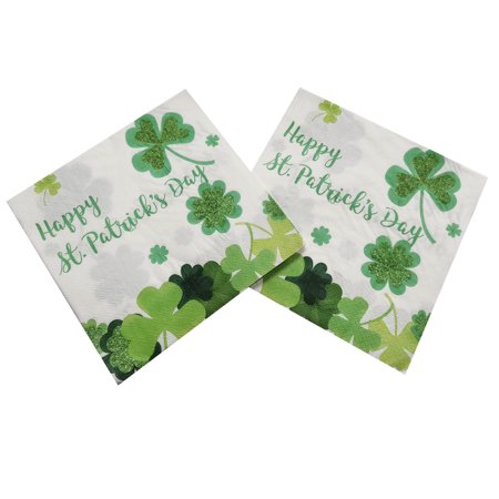 Hemoton 40 Sheets St. Patrick s Day Party Napkin Four Leaf Clover Printed Tissue Festival Themed Party Napkins Disposable Party Tissue for Home Dining Room