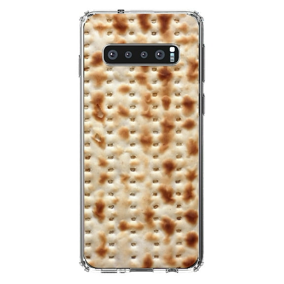 DistinctInk Clear Shockproof Hybrid Case for Samsung Galaxy S10  PLUS(6.4" Screen) - TPU Bumper, Acrylic Back, Tempered Glass Screen Protector - Passover Matzah