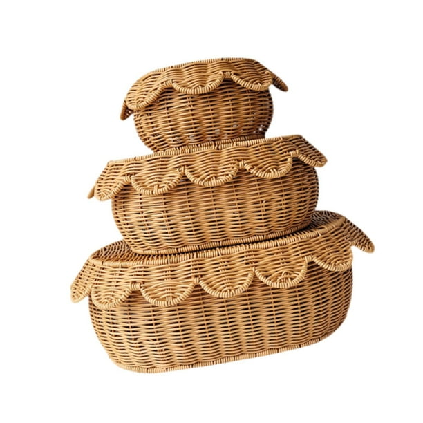 Juego de cestas de almacenamiento de mimbre tejidas a mano con tapa y cesta de mimbre sintética para exhibición de alimentos para armario de cocina