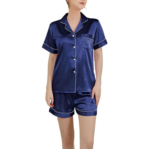 Women Silk Satin Pajama Set Short Sleeve Shorts Bridal Bridesmaid PJs Sleepwear