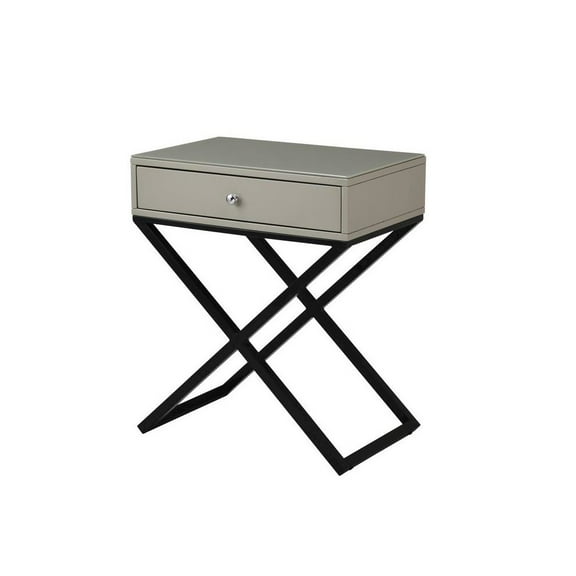 Koda Taupe Gray Engineered Wood Side Table Nightstand with Glass Top