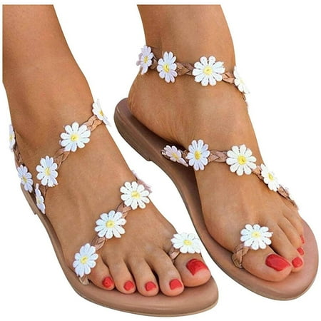 

YanHoo Lace Sandals Women Girls 2023 Dressy White Flat Sandals Boho Sandals Beach Sandals Off White Lace Wedding Sandals Summer Beach Sandals