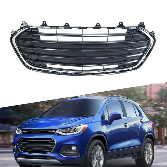 ONEPI Front Bumper Grill Black W/ Chrome Trim Compatible with Chevrolet Trax 2017 2018 2019 2020 Models, No Emblem