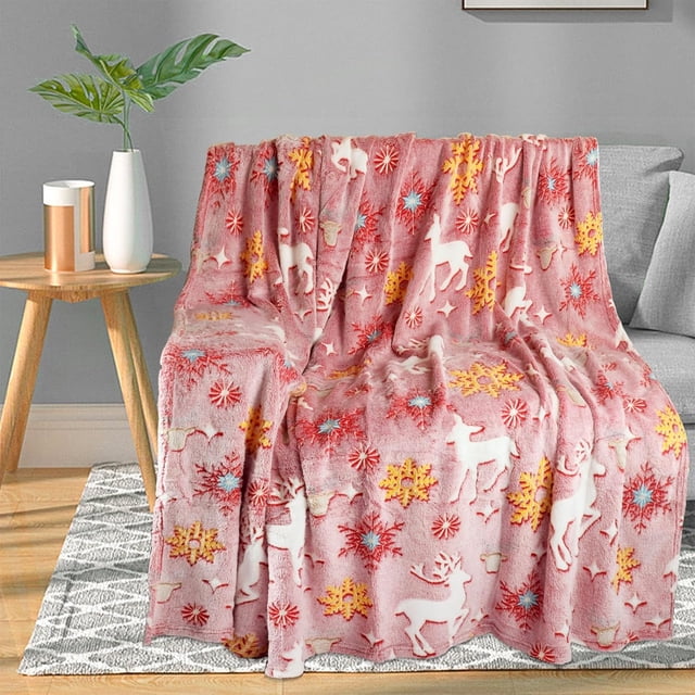 Uuiauoio Luminous Snowman Elk Print Blanket, Soft Glow-in-the-Dark Flannel Throw for Holiday Decor, Christmas Themed Gift and Cozy Seasonal Home Accent(Elk)