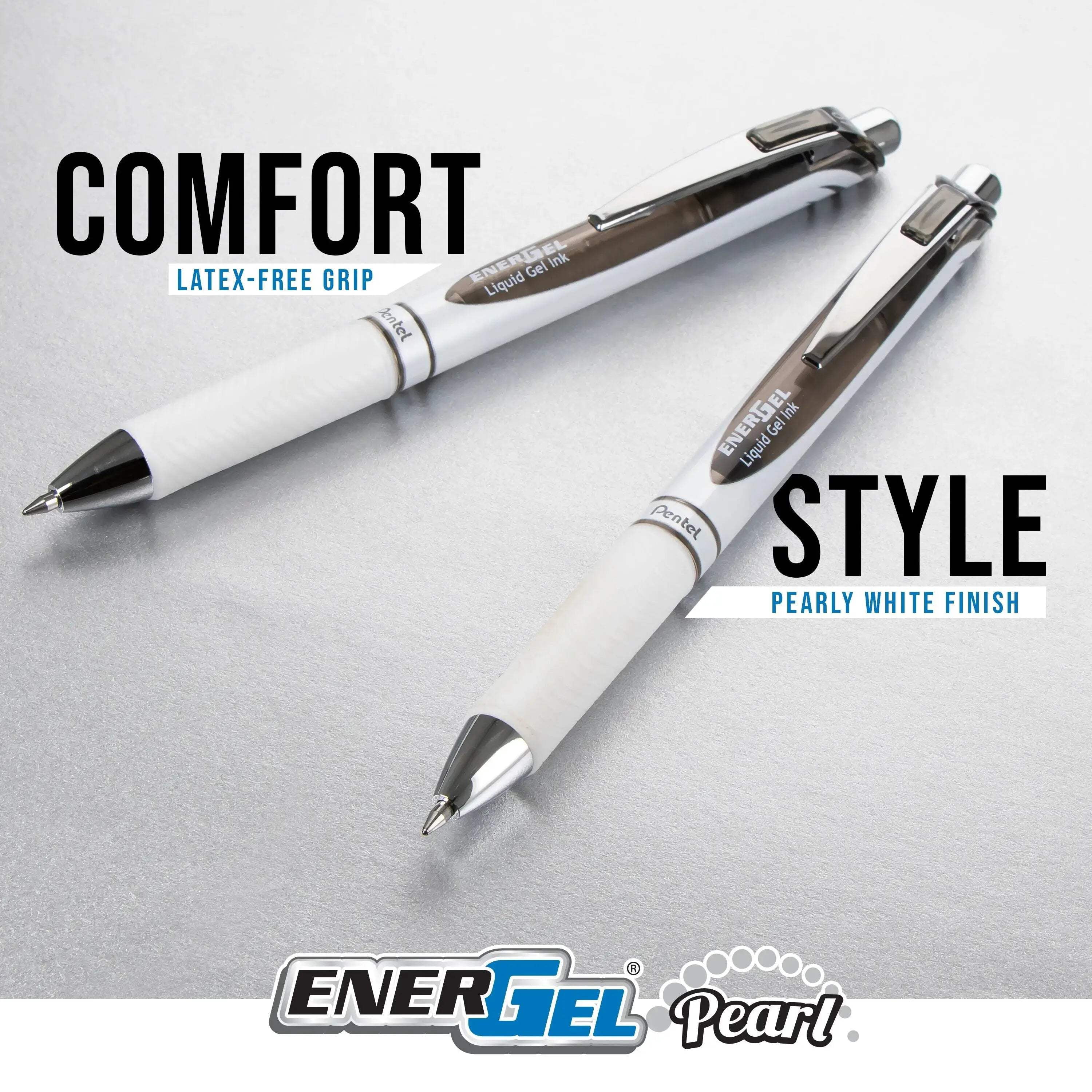 Pentel EnerGel RTX Pearl Liquid Gel Pen, (0.5mm) Needle Tip, Fine Line, Asstd. Ink, 12-Pk
