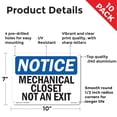 thumbnail image 2 of Mechanical Closet Not An Exit OSHA Notice Aluminum Sign 10 Inch x 7 Inch - 10 Pack, 2 of 8