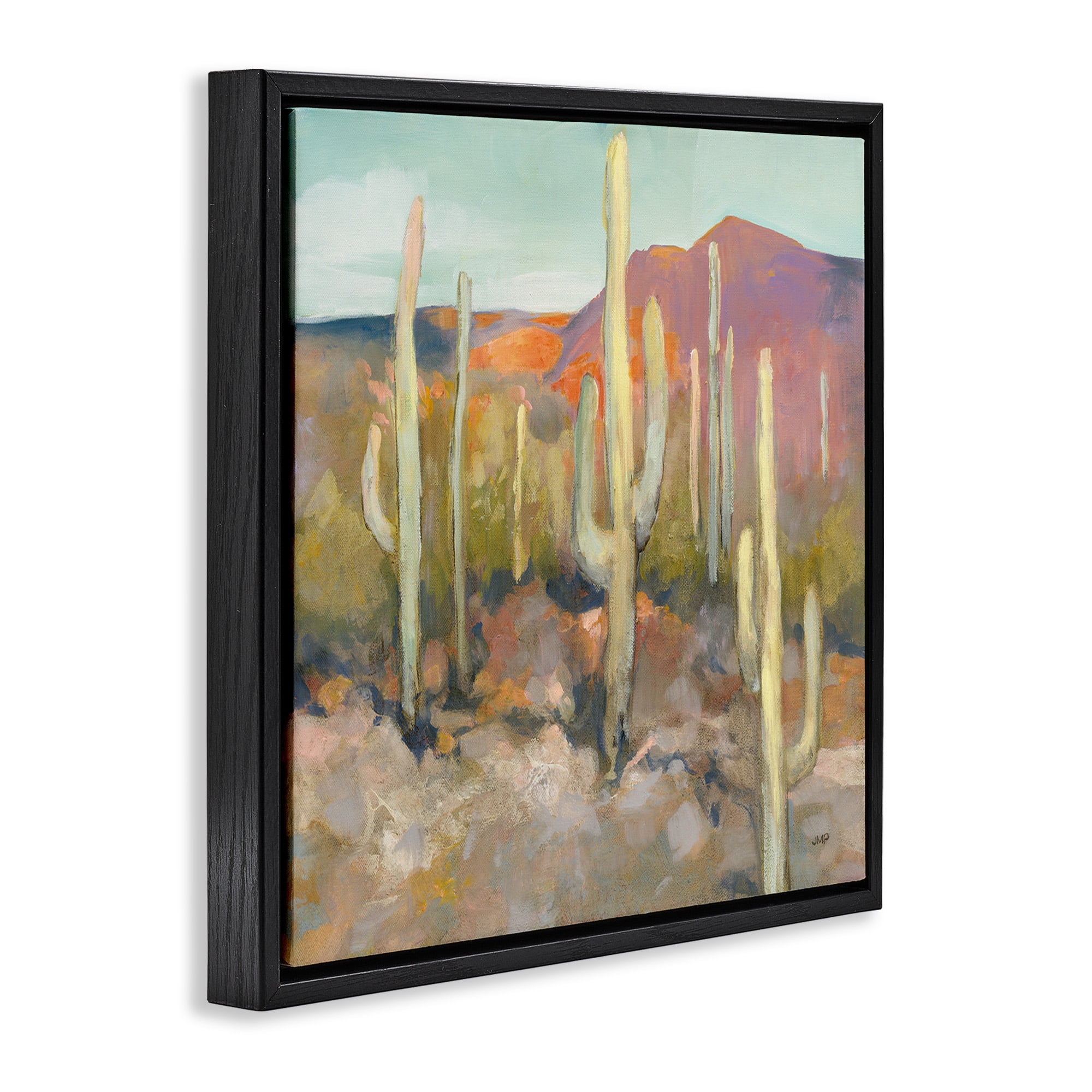 Stupell Industries Soft Cactus Desert Landscape Landscape Painting Black Floater Framed Canvas Art Print Wall Art, 25 x 25