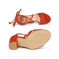 thumbnail image 4 of BLISSFUL STEP Women's Sandals Solid Crisscross Block Heels High Heel Lace up Sandals Orange 6, 4 of 6