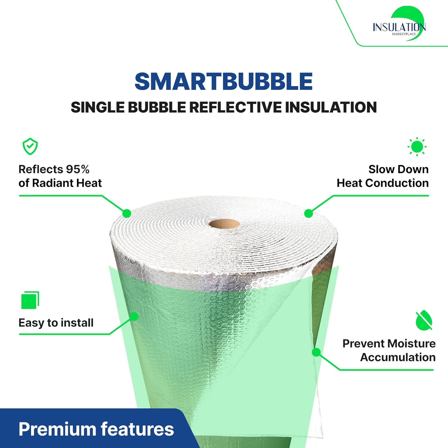 US Energy Products 6mm Premium Reflective Insulation Roll - Foam Core Radiant Barrier R8 (24" X 10') - Super Shield AD5