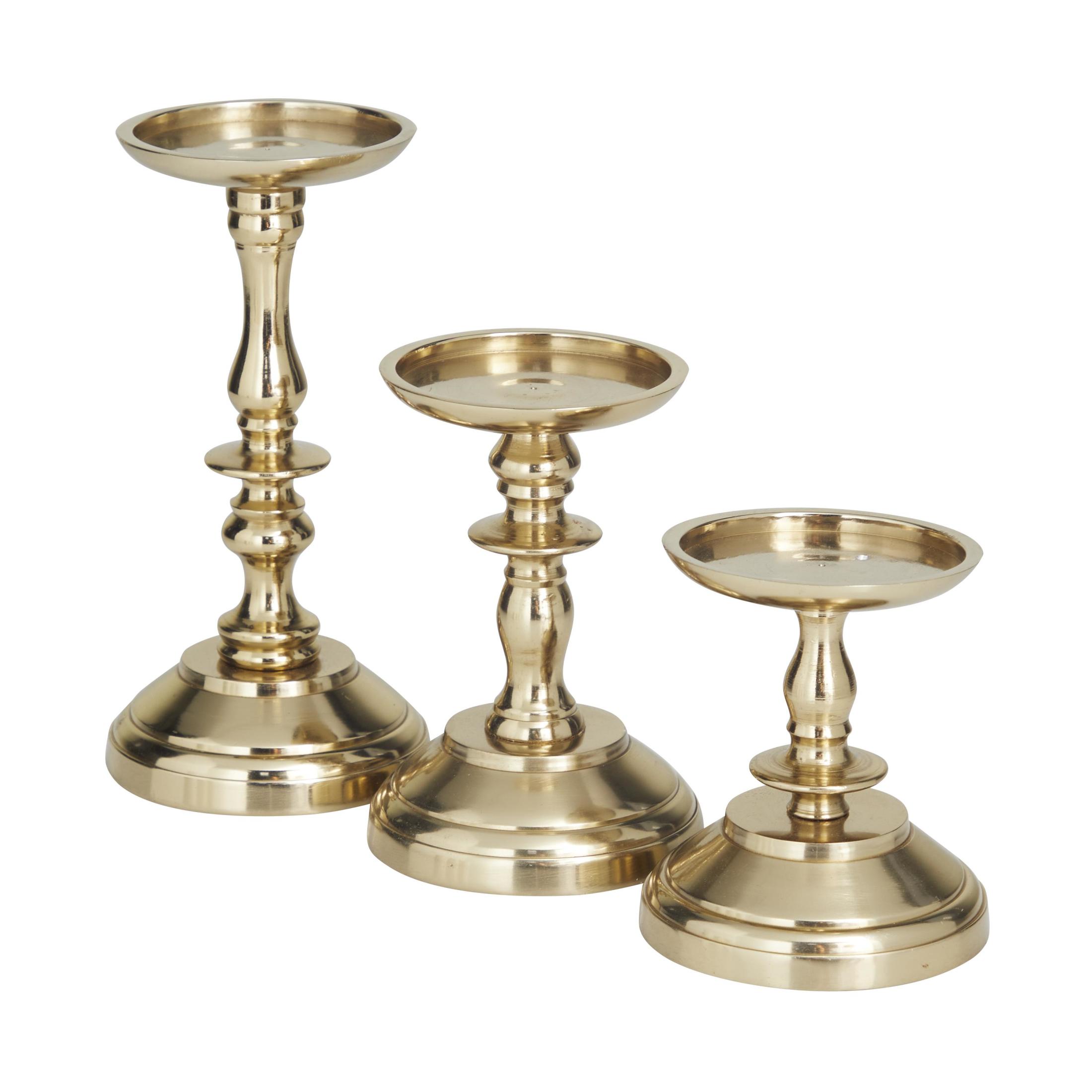 DecMode 3 Candle Gold Aluminum Metal Pillar Candle Holder, Set of 3
