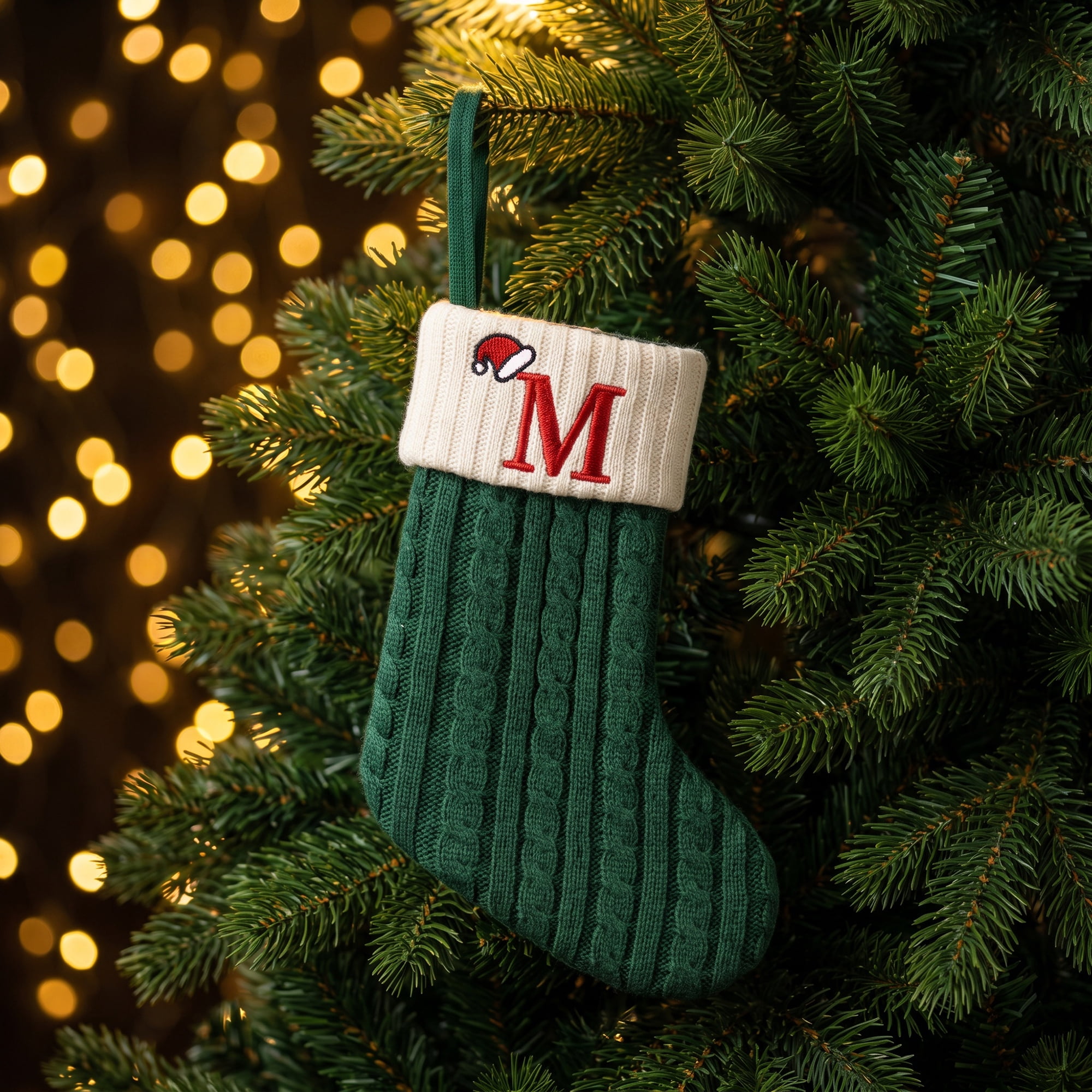 Unique Bargains Christmas Luxury Grand Hearth Accent Stocking Green Letter M 8"