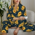 thumbnail image 6 of Fotbe Blue Striped Sunflower A Pattern Long Sleeve Pajama Set for Women,Sleepwear Set,2-piece Loungewear Set,Soft PJs Comfy Nightwear with Pockets -Large, 6 of 7