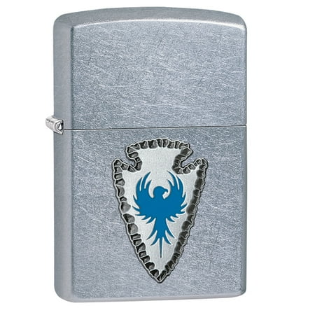 Zippo Pewter Emblem Black Crackle - Zippo Arrowhead Emblem Pocket Lighter with Street Chrome 29101