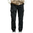 thumbnail image 2 of Pantalones largos de moda para hombre, casuales, de color sólido, con bolsillos cargo y cintura elástica, de poliéster., 2 of 7