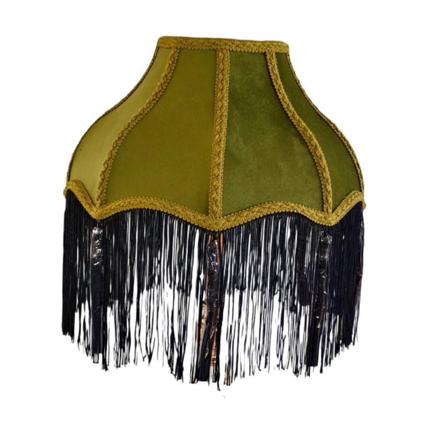 Pantalla lámpara tela con borlas, elegante, para bombilla E27, decorativa, retro, para sala estar, noche, dormitorio, cafetería o Verde