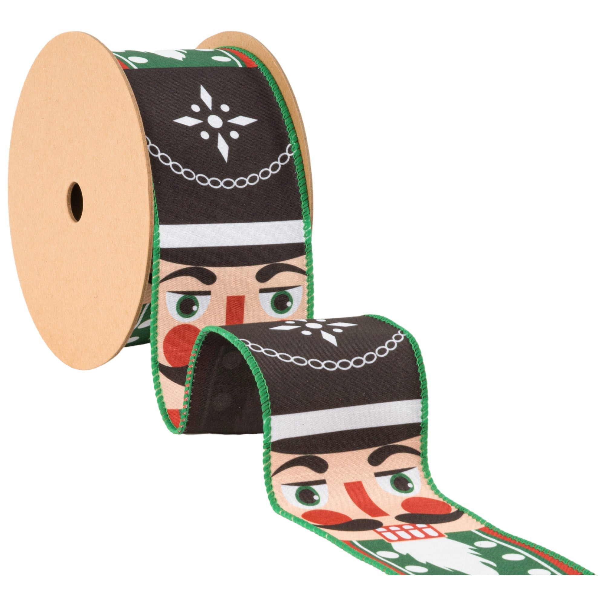 LaRibbons 2 1/2" Wired Ribbon, Nutcracker Face Black Backing, 10 Yard Spool