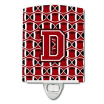 Caroline's Treasures CJ1073-DCNL Letter D Football Red, Black and White Ceramic Night Light, 6x4x3", multicolor
