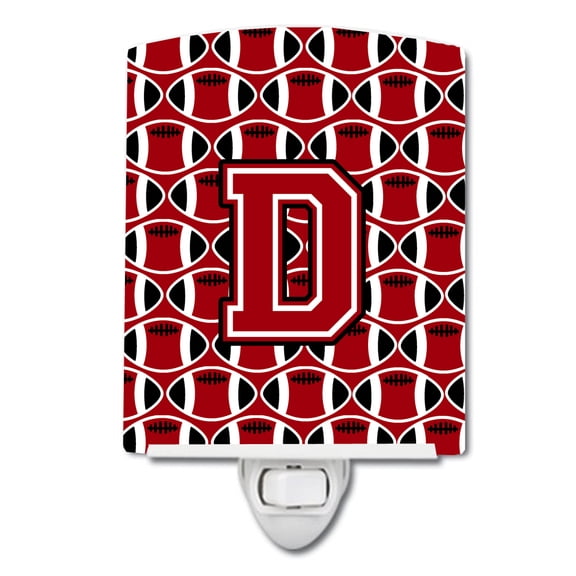 Caroline's Treasures CJ1073-DCNL Letter D Football Red, Black and White Ceramic Night Light, 6x4x3", multicolor