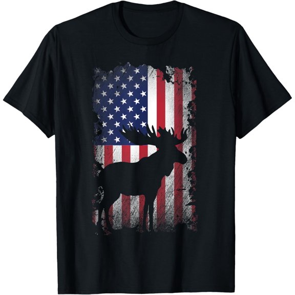 Patriotic Moose American Flag Cool Wild Animals Lover T-Shirt