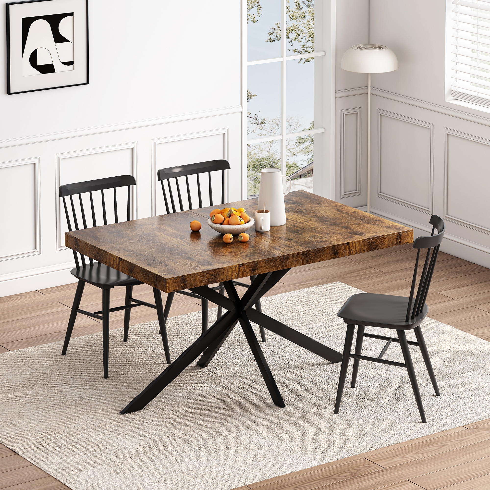 Miniyam 55"–70.8" Extendable Dining Table for 4–8, Durable MDF Tabletop with Rounded Corners and Heavy-Duty Metal Base, Brown