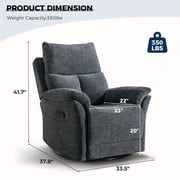Bonzy Home Swivel Rocker Recliner Chairs for Living Room Overstuffed Breathable Manual Reclining Chair Modern Sofa Smoky Grey