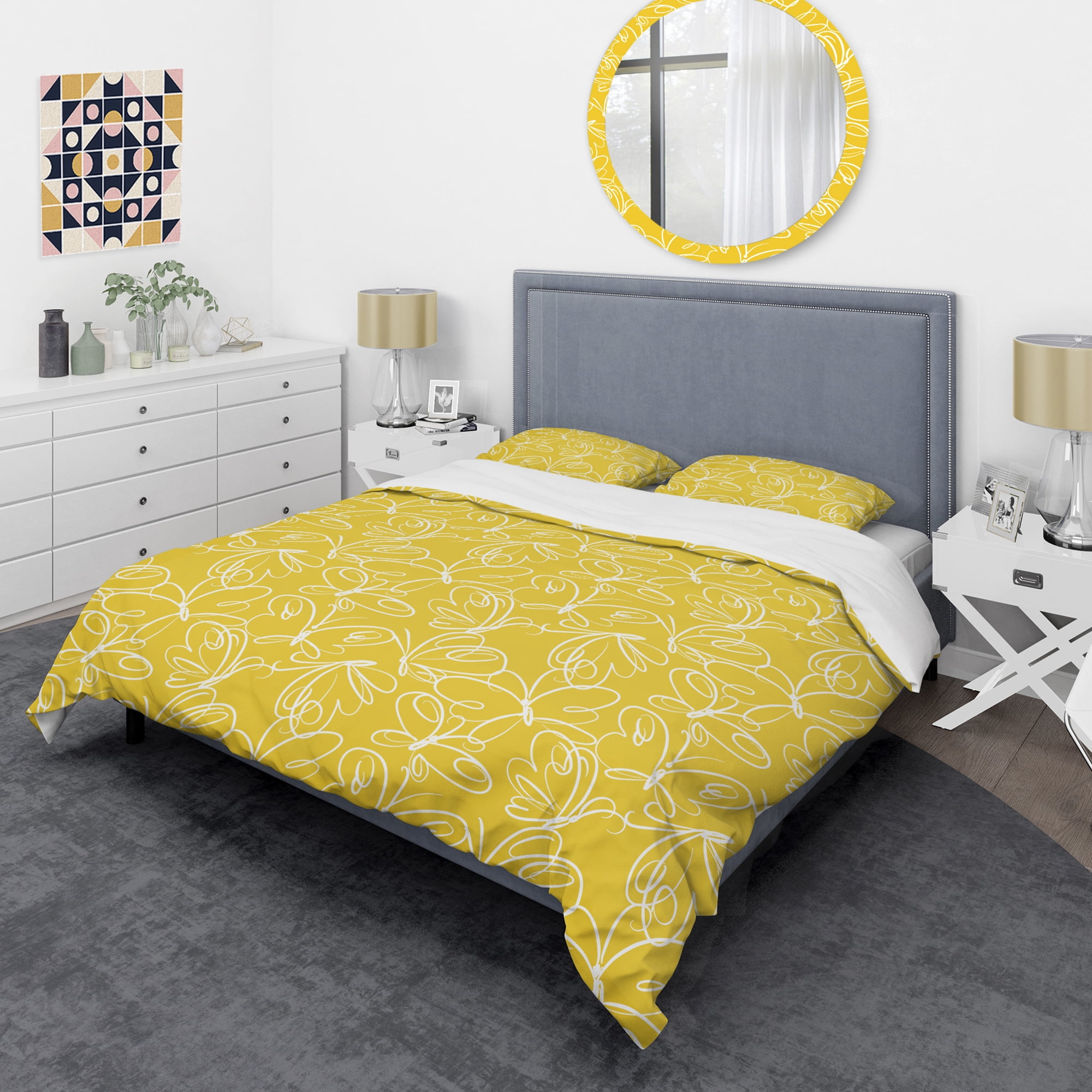 Designart 'Butterflies hand drawn color pattern' Mid-Century Modern Duvet Cover Set