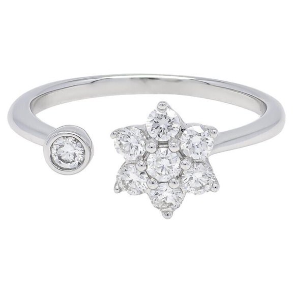 Open Cuff Floral Design Adjustable Diamond Ring 2.1 Ct Diamond 14K White Gold Over