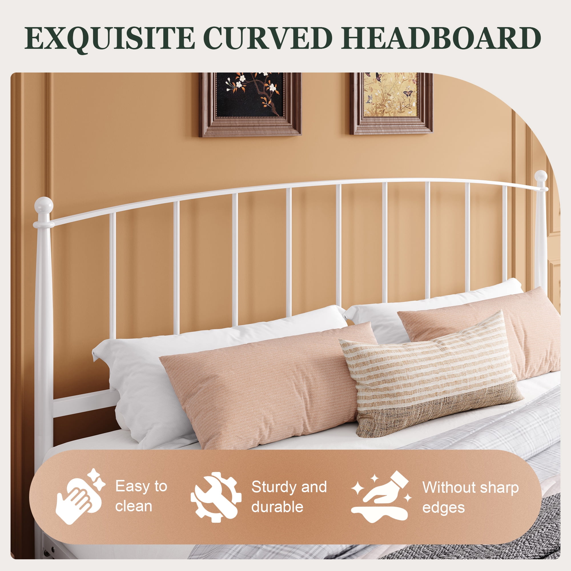 Amolife King Bed Frame, Metal Platform Bed with Curved Headboard and Footboard, Ample Under-Bed Storage Space, No Box Spring Needed, White
