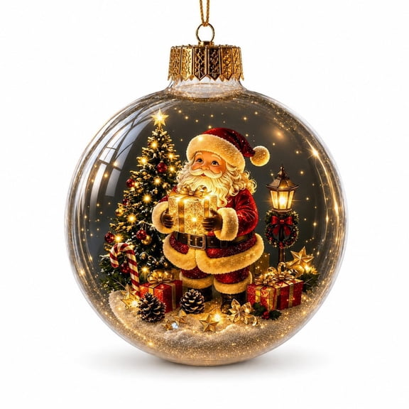 Lighted Christmas Story Scene Decor with Warm LED Light, Light-Up Mini Holiday Scene for Christmas Tree or Fireplace Mantel, Festive Keepsake Gift for Holiday Decor and Gifting (Santa Claus Style)